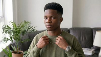 A tall, athletic guy with sharp features, a fresh fade haircut, and effortless streetwear style, actively looking for a serious relationship with a baddie.